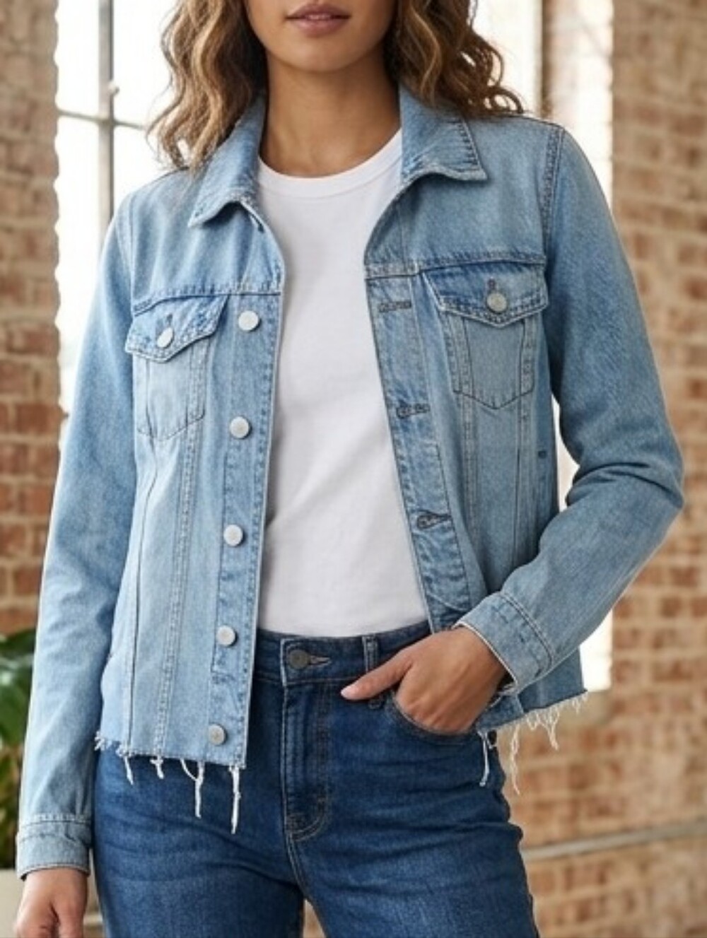 BLANKNYC Distressed Light Wash Denim Jacket Raw Hem Size Medium